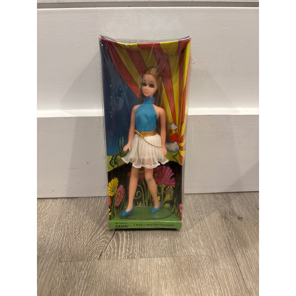 Vtg 1970 Topper DAWN Doll Blue & White Dress new Factory Sealed